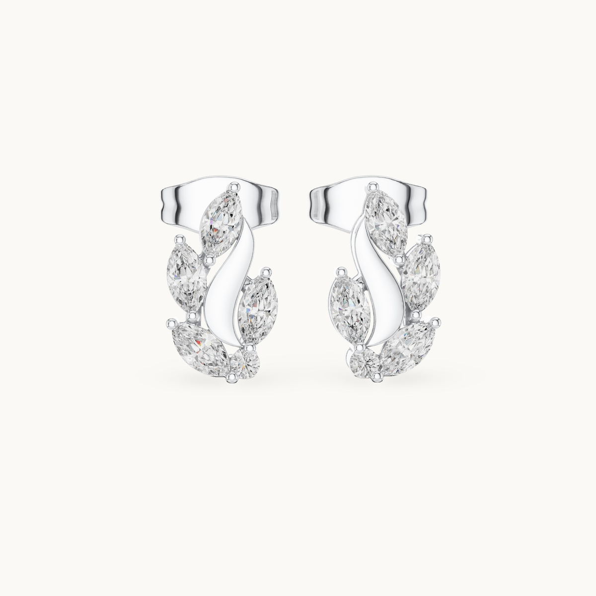 Marquise and round lab-grown diamond flame stud earrings in 14K white gold, 0.45 CT TW, view 4