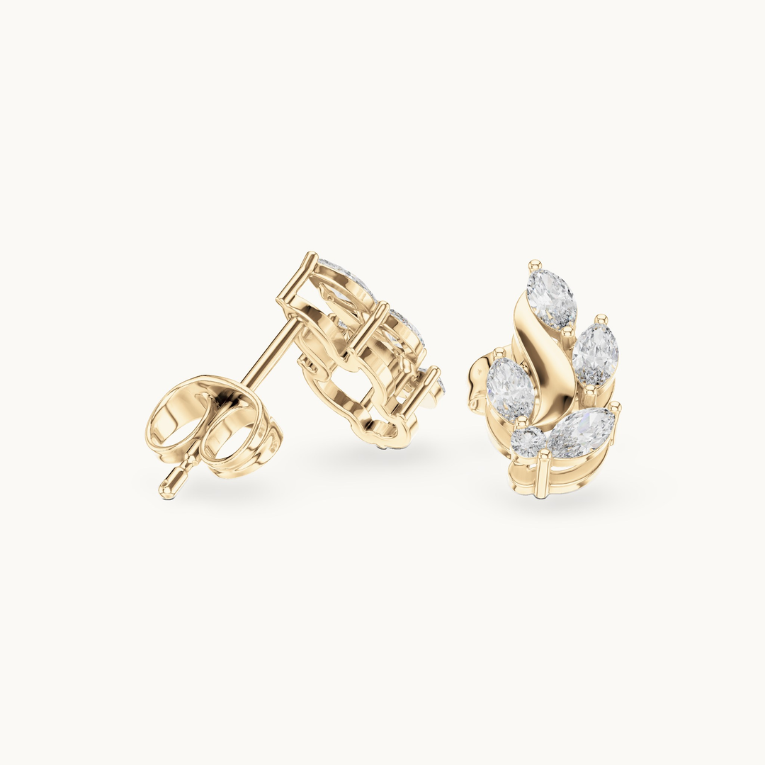 Marquise and round lab-grown diamond flame stud earrings in 14K yellow gold, 0.45 CT TW, view 1