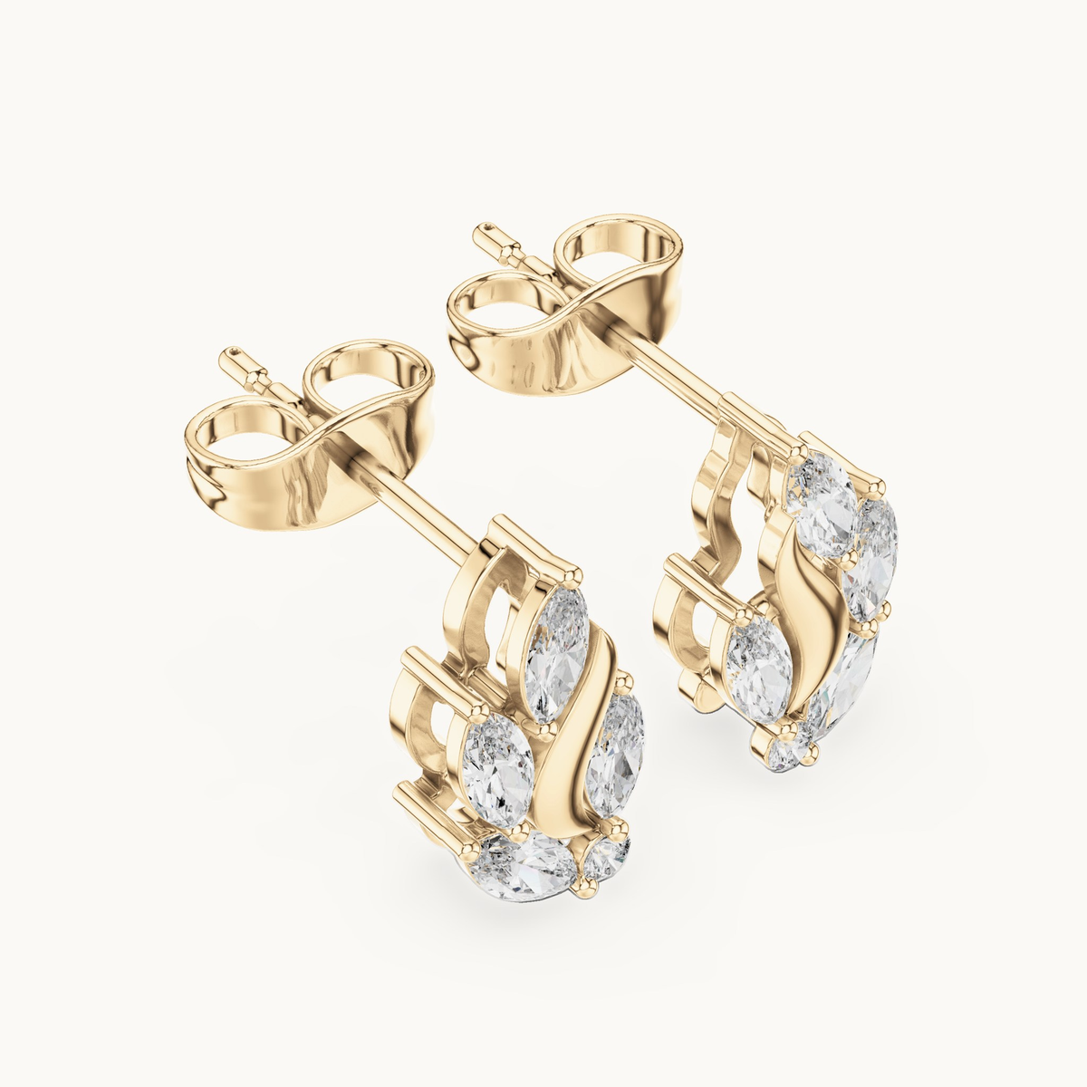Marquise and round lab-grown diamond flame stud earrings in 14K yellow gold, 0.45 CT TW, view 2