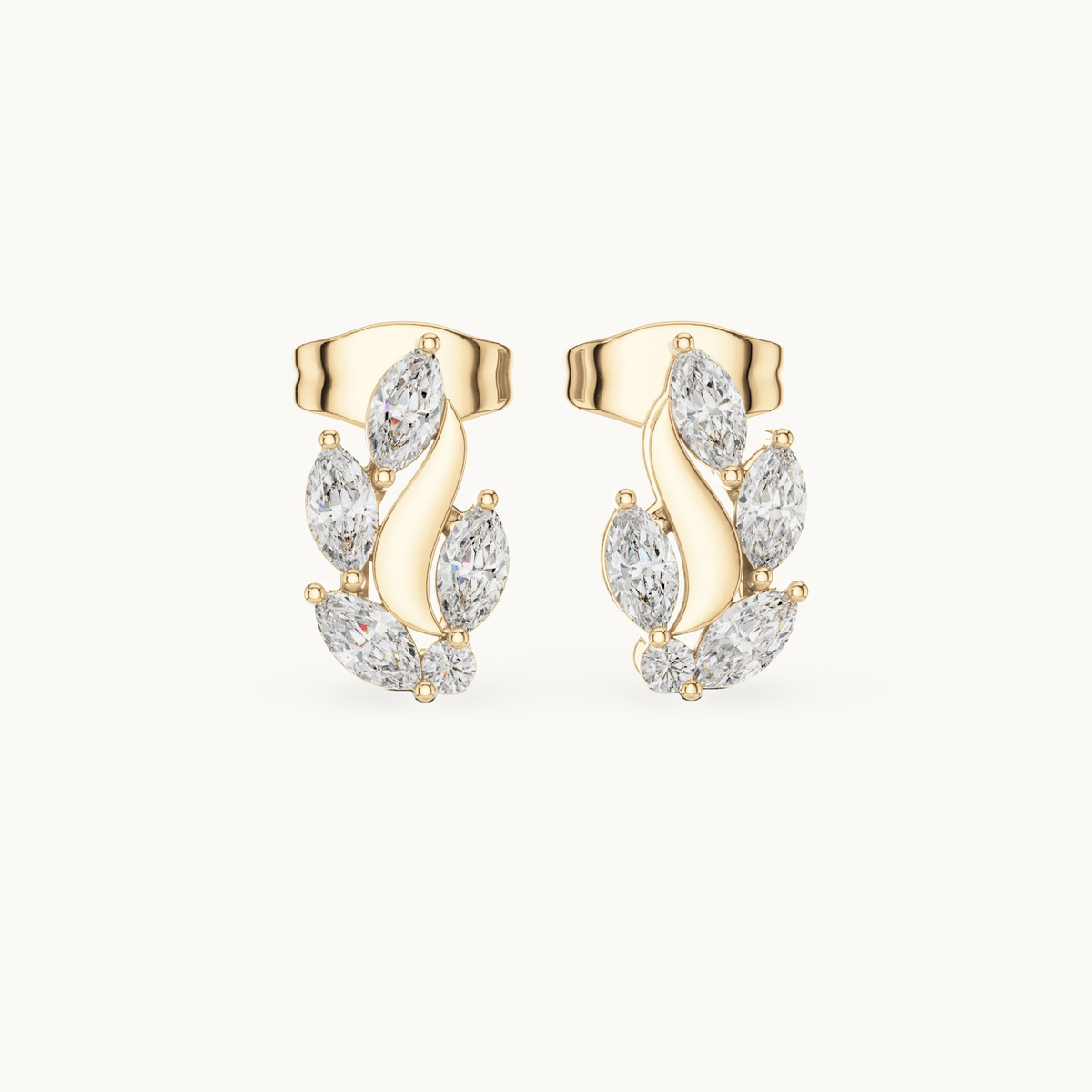 Marquise and round lab-grown diamond flame stud earrings in 14K yellow gold, 0.45 CT TW, view 4