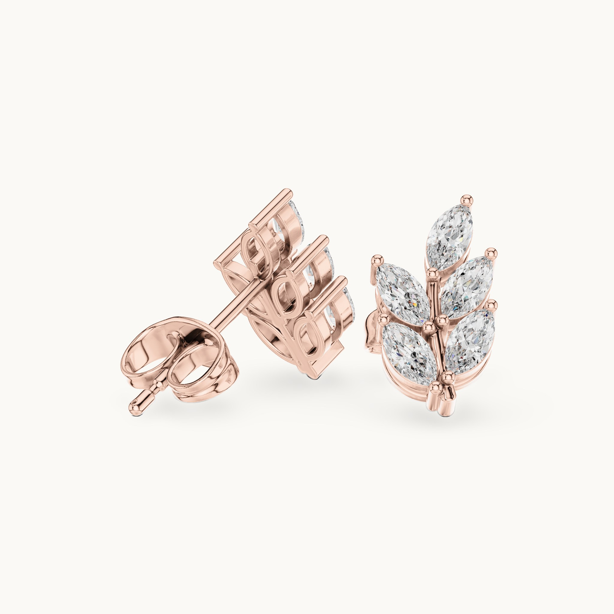 Marquise lab-grown diamond leaf stud earrings in 14K rose gold, 0.56 CT TW, view 1