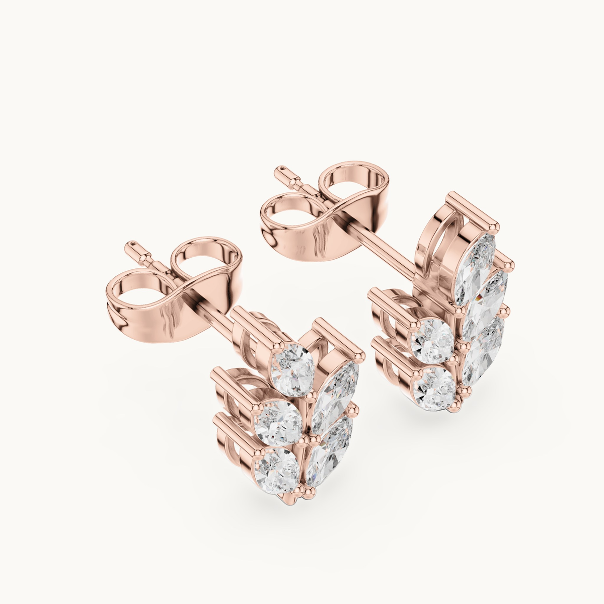 Marquise lab-grown diamond leaf stud earrings in 14K rose gold, 0.56 CT TW, view 2