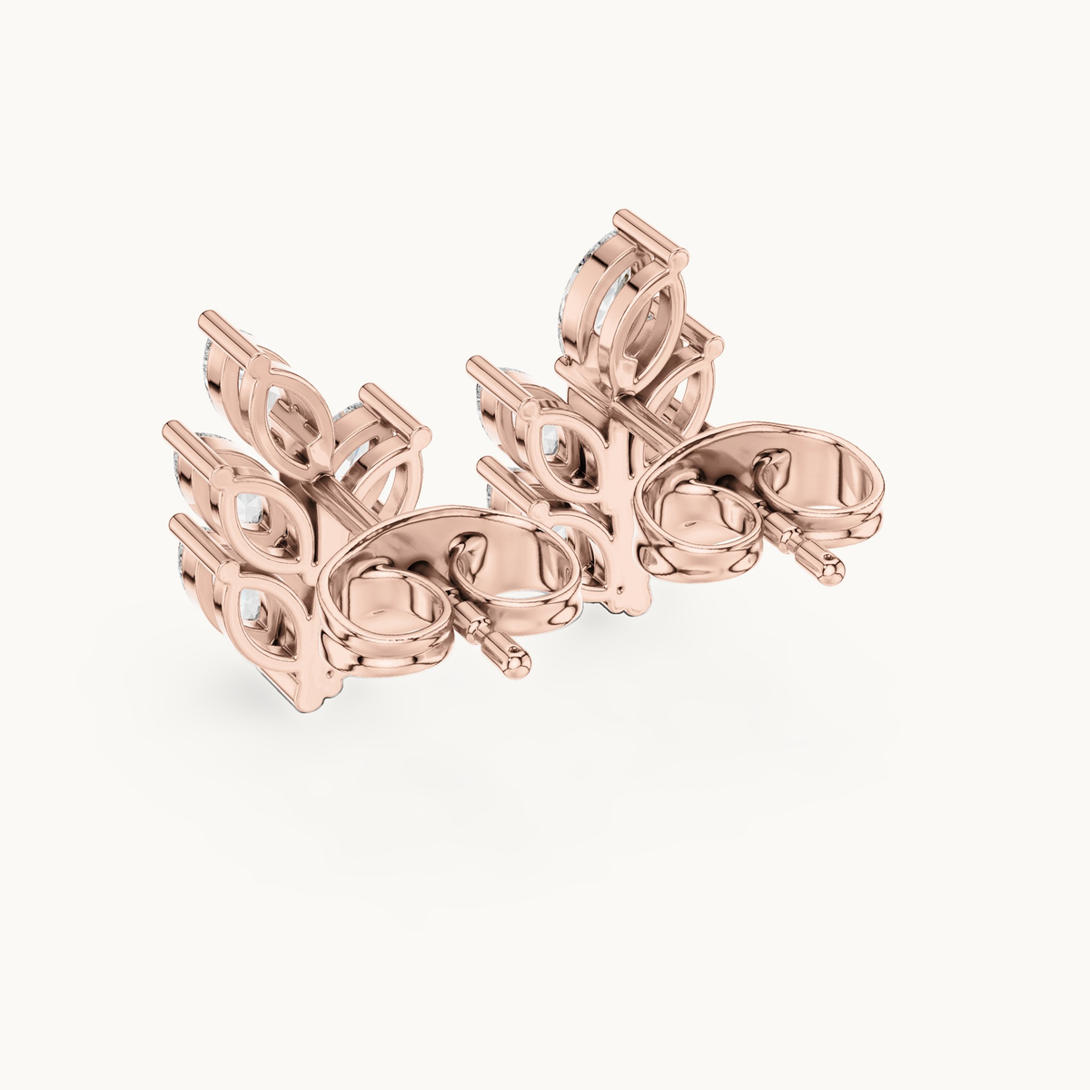 Marquise lab-grown diamond leaf stud earrings in 14K rose gold, 0.56 CT TW, view 3