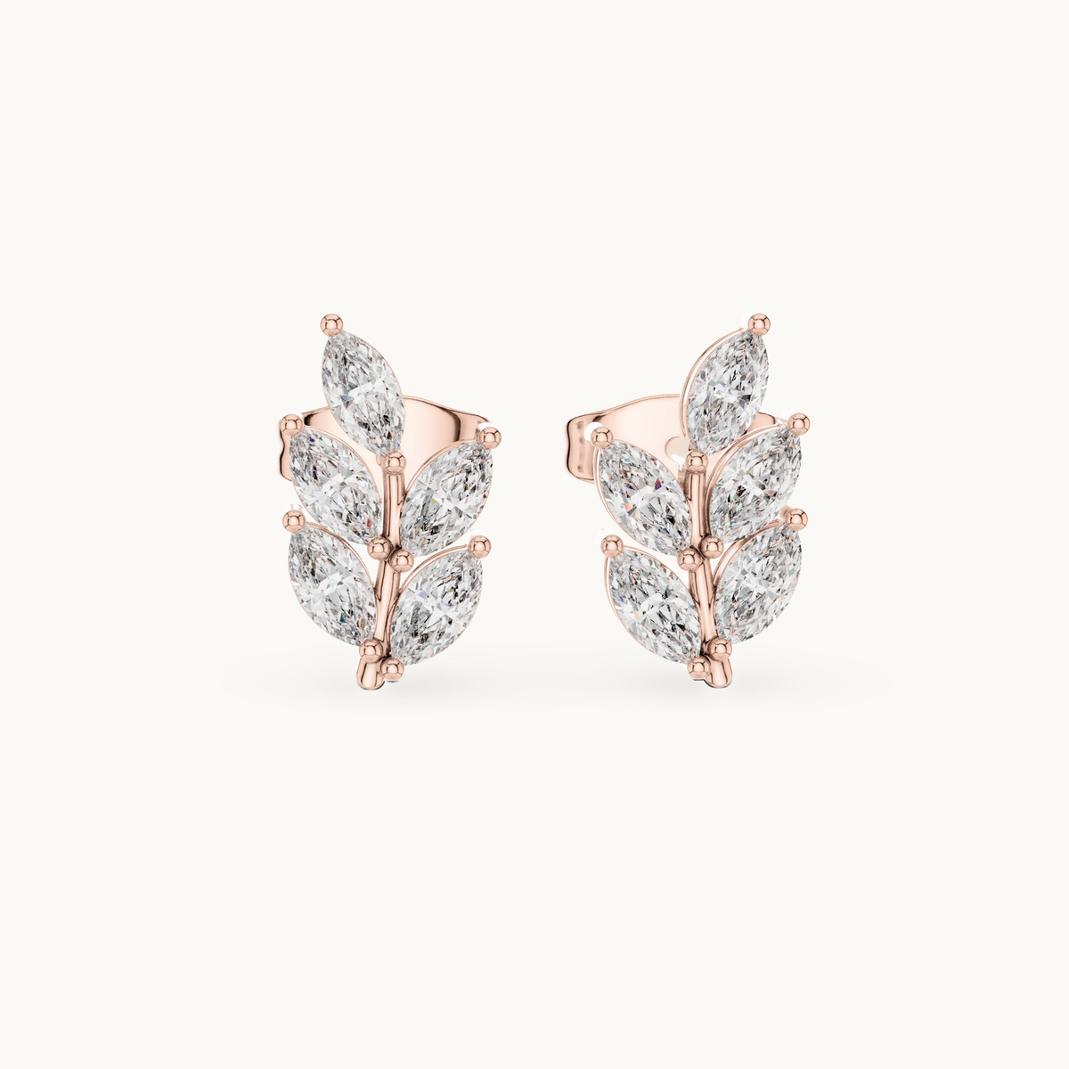 Marquise lab-grown diamond leaf stud earrings in 14K rose gold, 0.56 CT TW, view 4