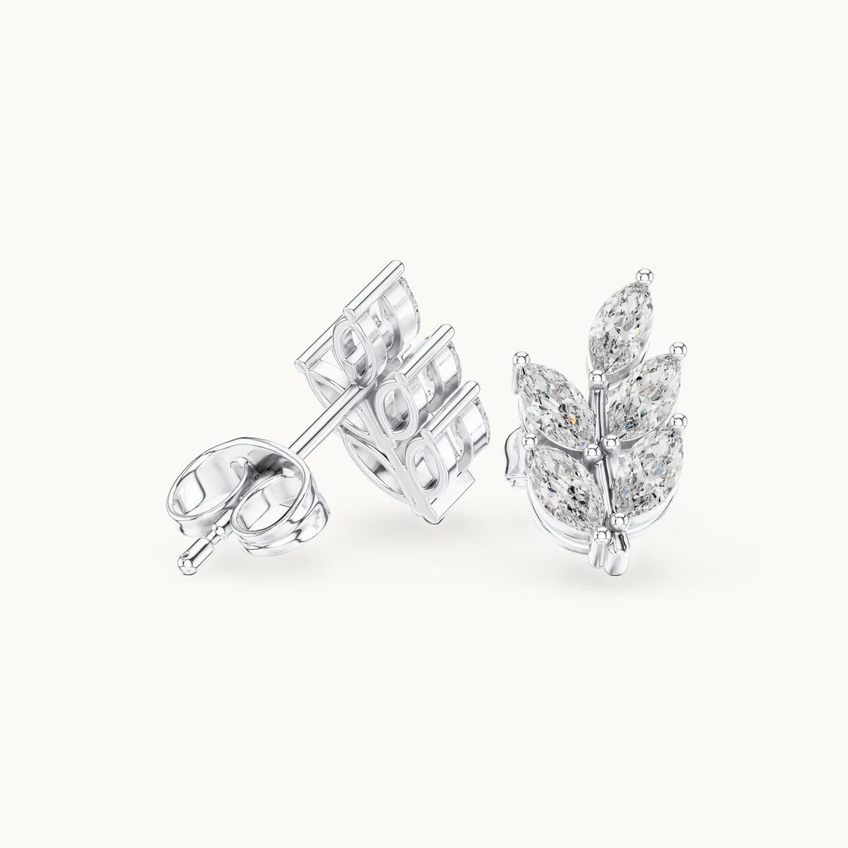 Marquise lab-grown diamond leaf stud earrings in 14K white gold, 0.56 CT TW, view 1