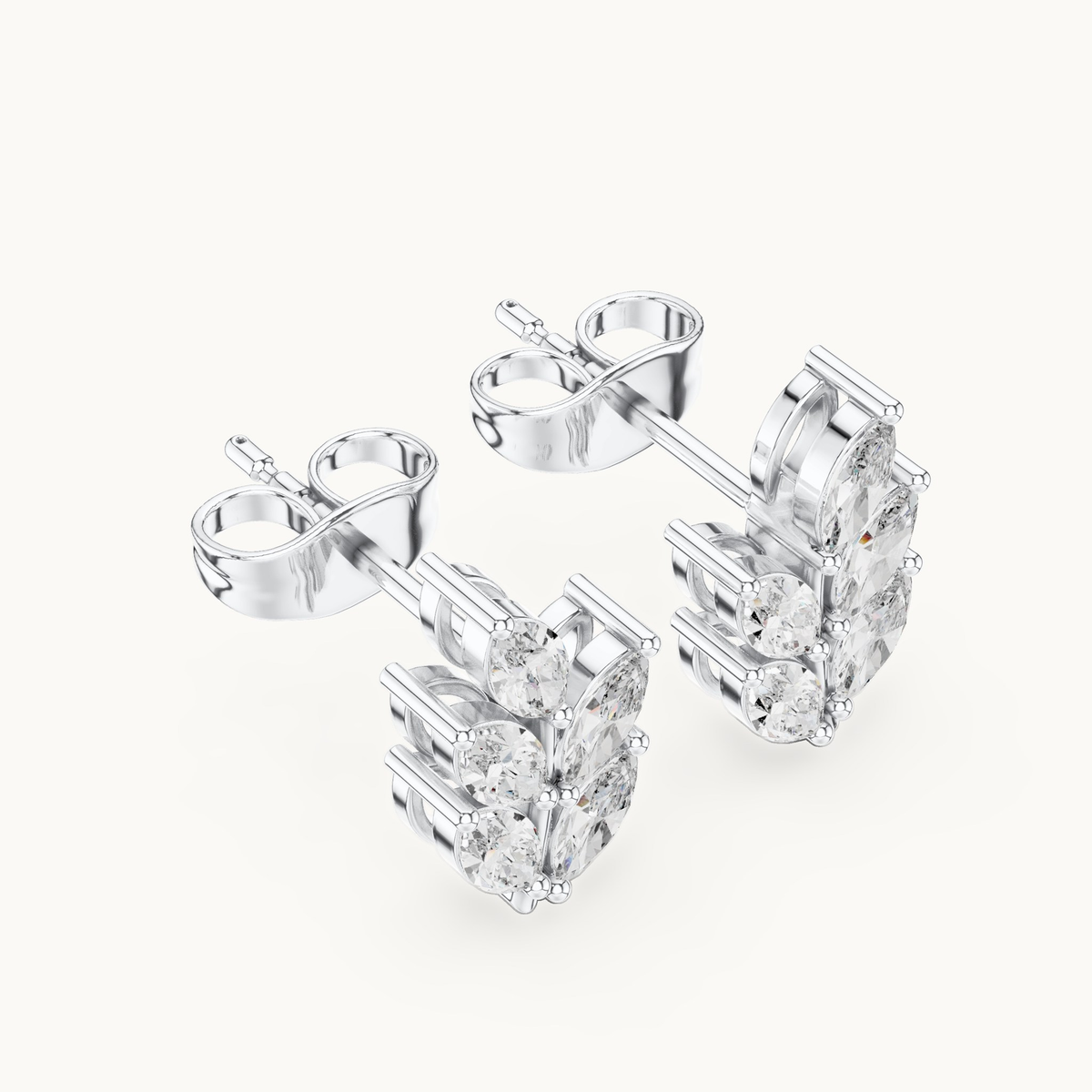 Marquise lab-grown diamond leaf stud earrings in 14K white gold, 0.56 CT TW, view 2
