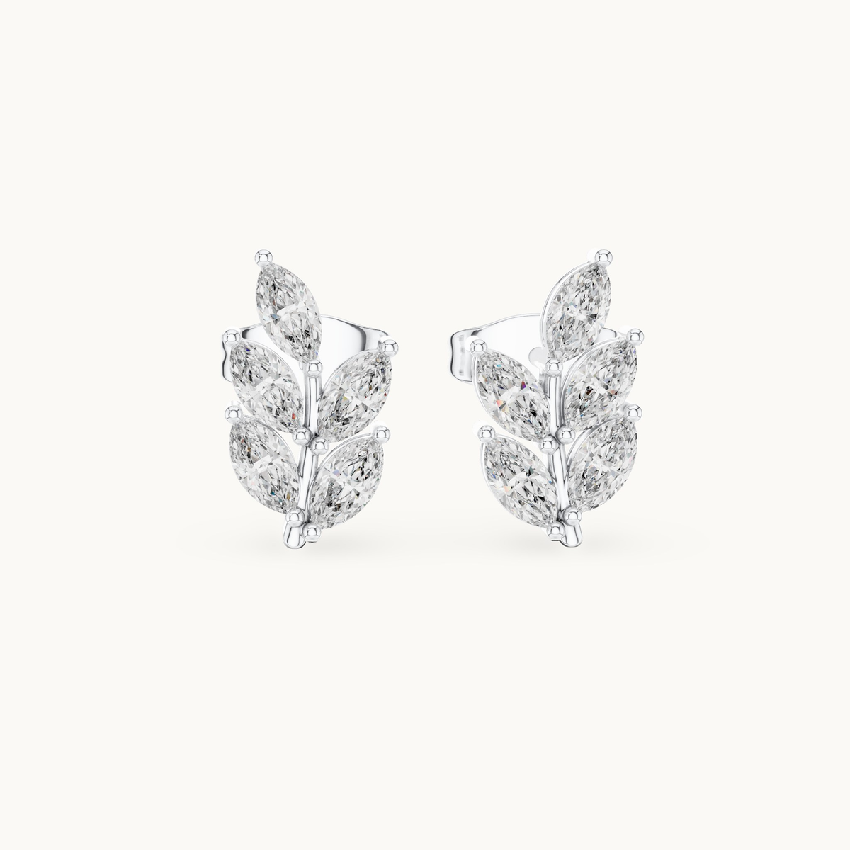 Marquise lab-grown diamond leaf stud earrings in 14K white gold, 0.56 CT TW, view 4