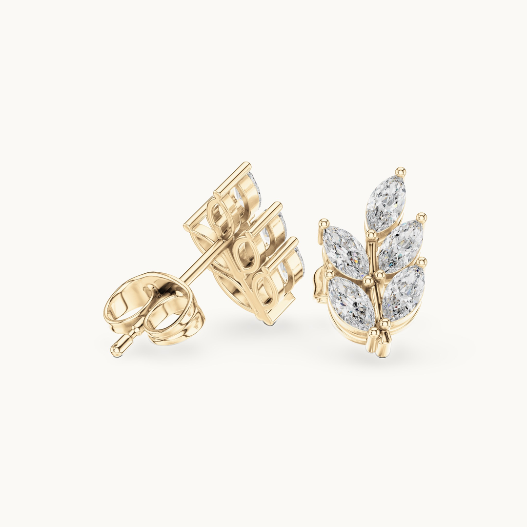 Marquise lab-grown diamond leaf stud earrings in 14K yellow gold, 0.56 CT TW, view 1