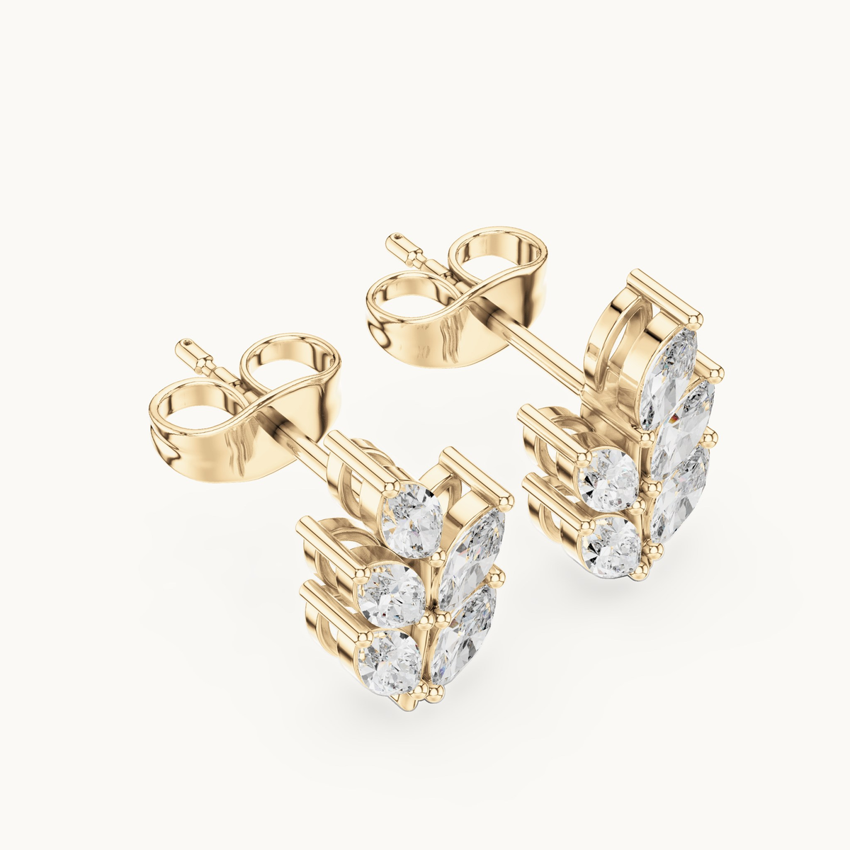 Marquise lab-grown diamond leaf stud earrings in 14K yellow gold, 0.56 CT TW, view 2