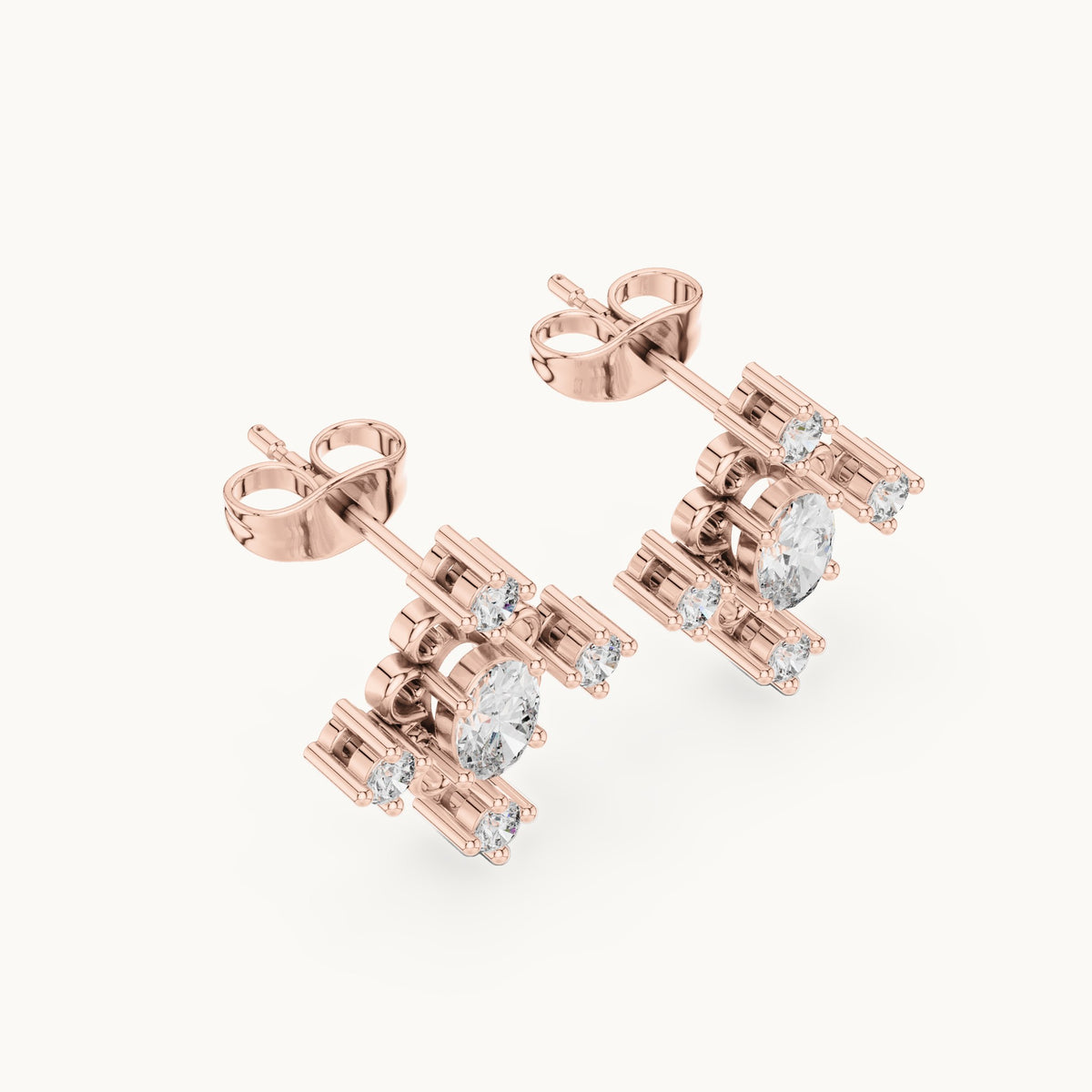 Oval and round lab-grown diamond cross cluster stud earrings in rose gold, 0.73 CT TW, view 2