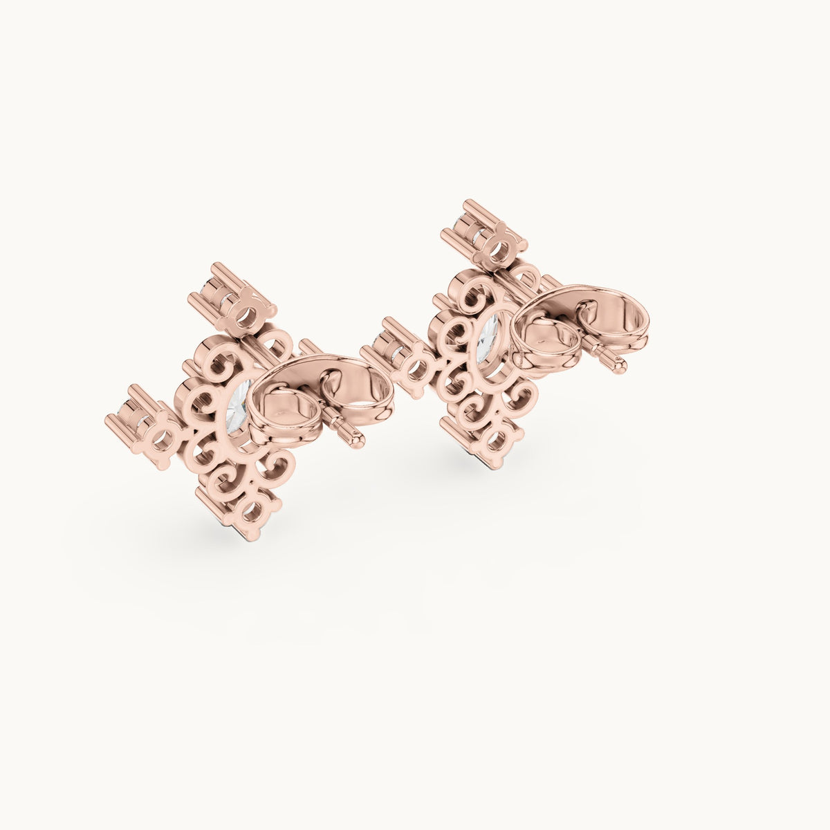 Oval and round lab-grown diamond cross cluster stud earrings in rose gold, 0.73 CT TW, view 3