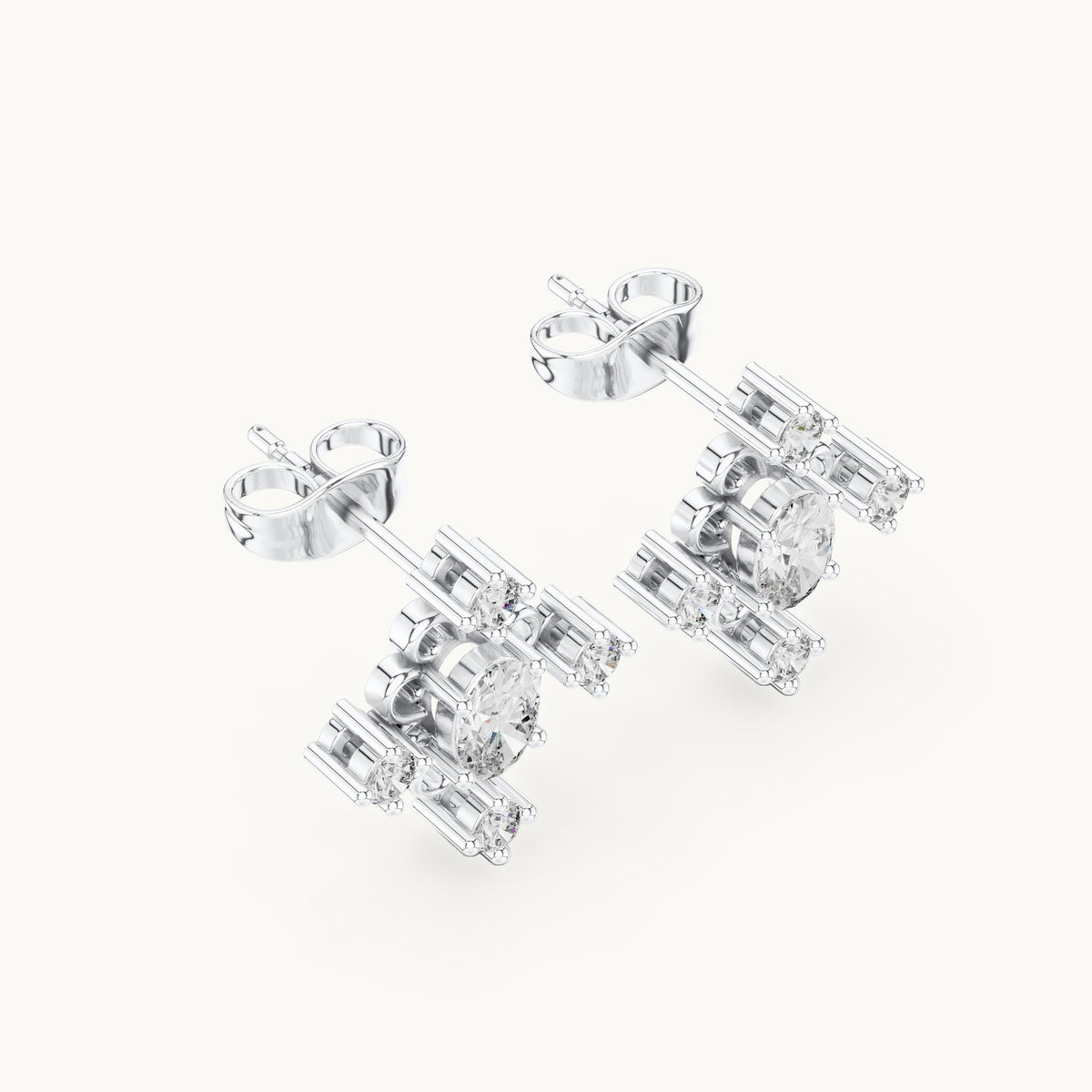 Oval and round lab-grown diamond cross cluster stud earrings in white gold, 0.73 CT TW, view 2