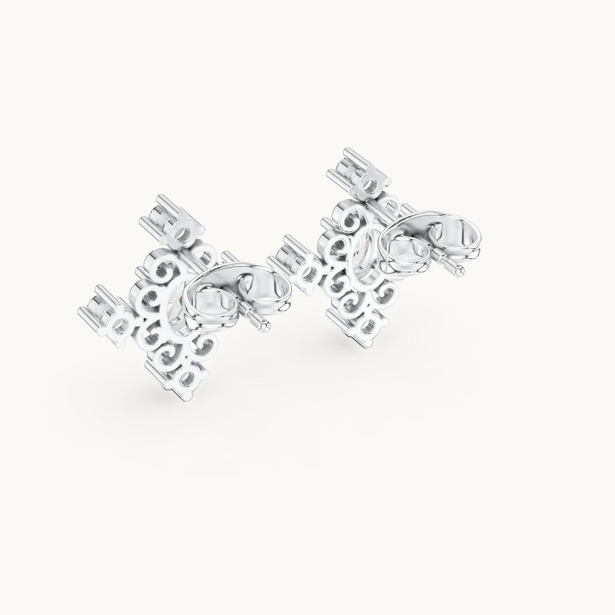 Oval and round lab-grown diamond cross cluster stud earrings in white gold, 0.73 CT TW, view 3