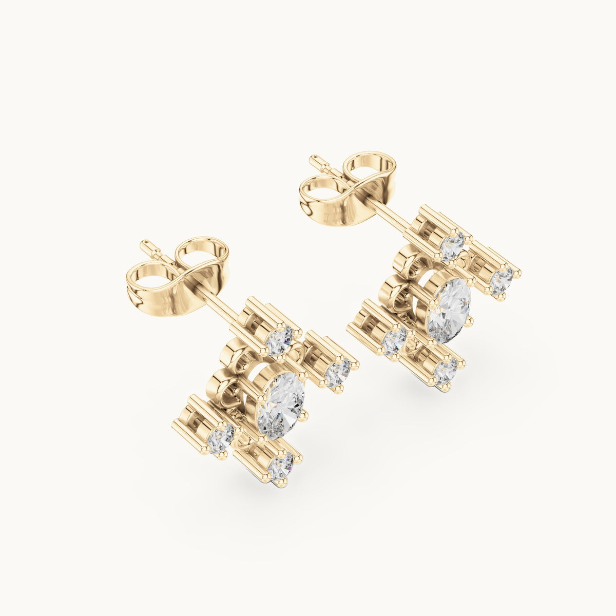 Oval and round lab-grown diamond cross cluster stud earrings in yellow gold, 0.73 CT TW, view 2