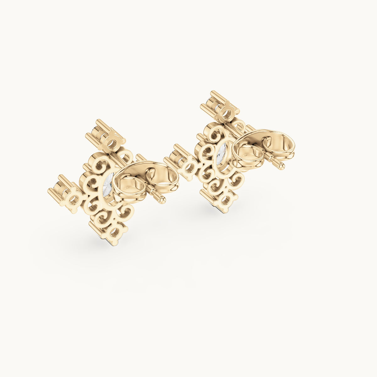 Oval and round lab-grown diamond cross cluster stud earrings in yellow gold, 0.73 CT TW, view 3