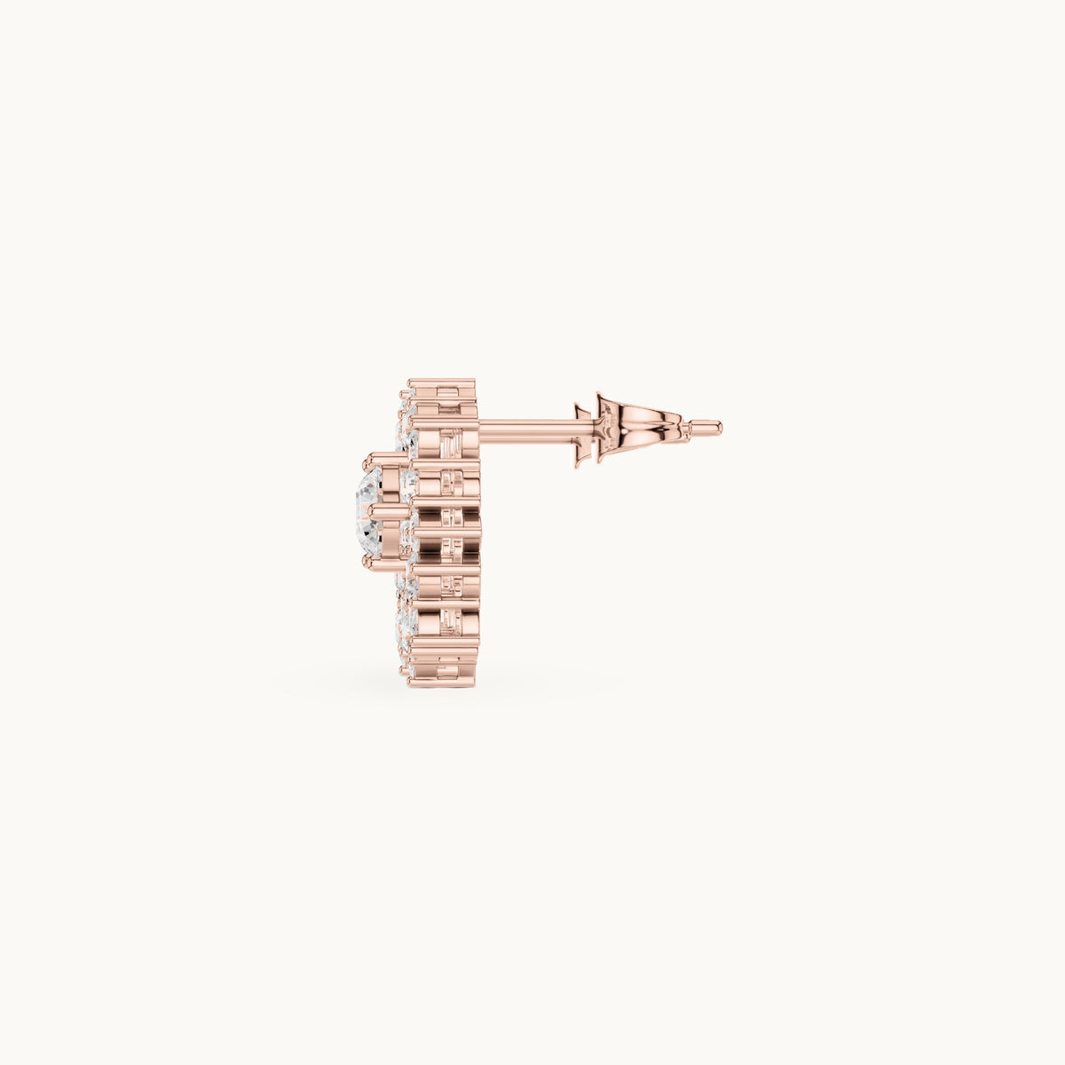 Round and marquise lab-grown diamond starburst halo stud earrings in rose gold, 1.53 CT TW, view 3