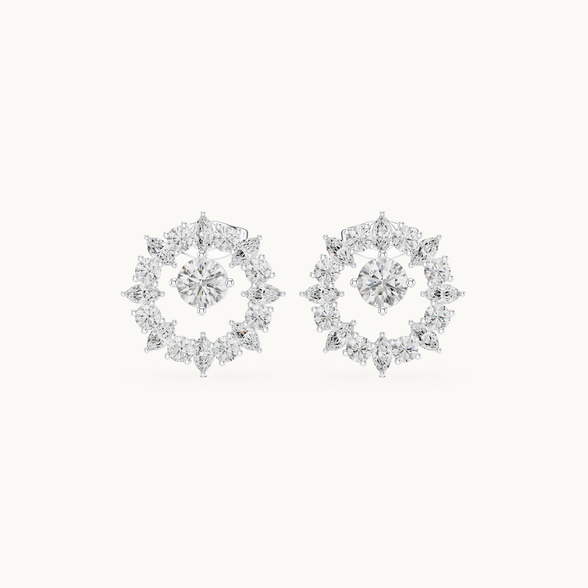 Round and marquise lab-grown diamond starburst halo stud earrings in white gold, 1.53 CT TW, view 4