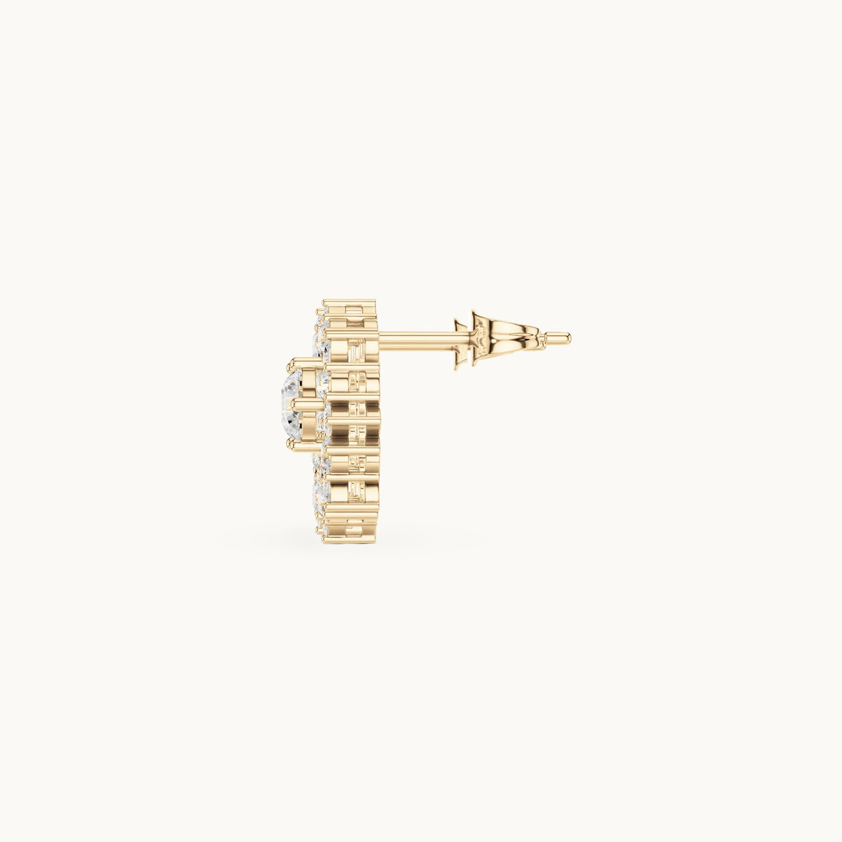 Round and marquise lab-grown diamond starburst halo stud earrings in yellow gold, 1.53 CT TW, view 3