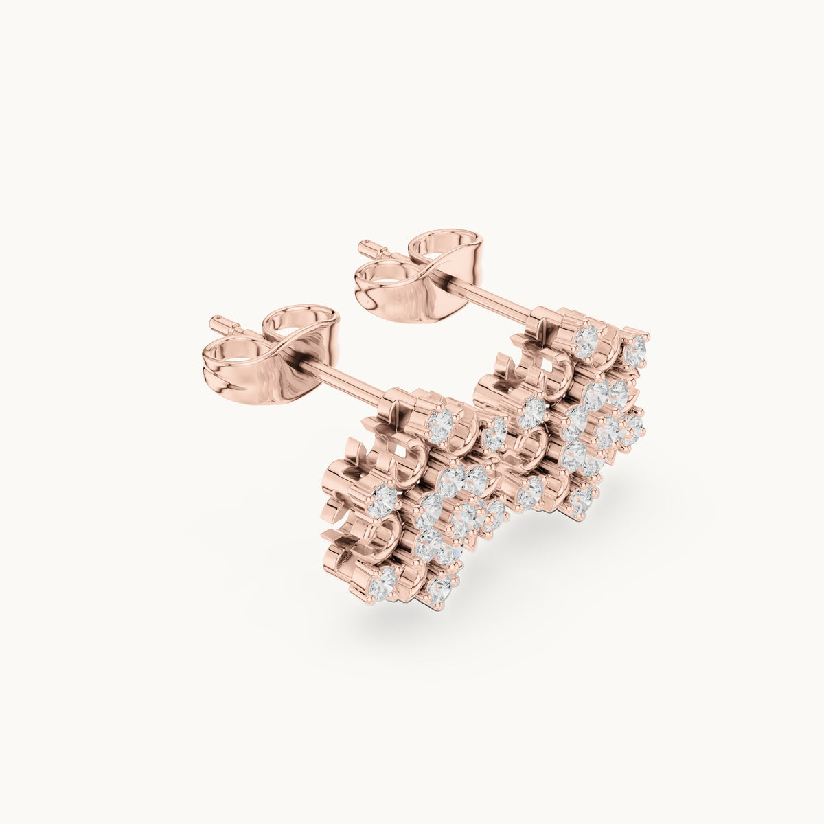 Round lab-grown diamond snowflake cluster stud earrings in rose gold, 0.43 CT TW, view 1