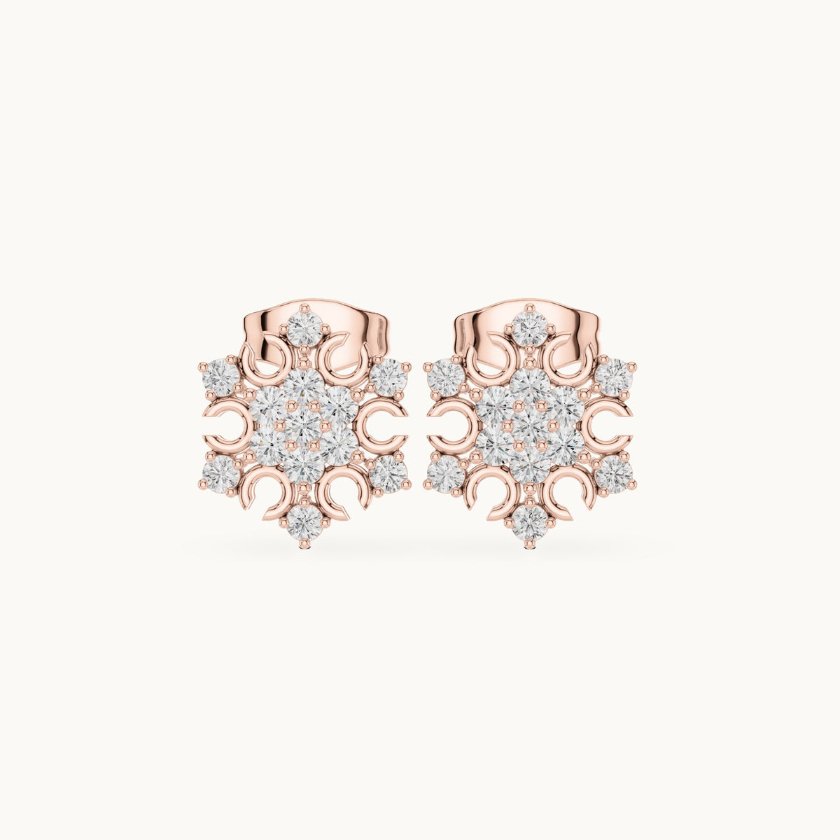 Round lab-grown diamond snowflake cluster stud earrings in rose gold, 0.43 CT TW, view 4
