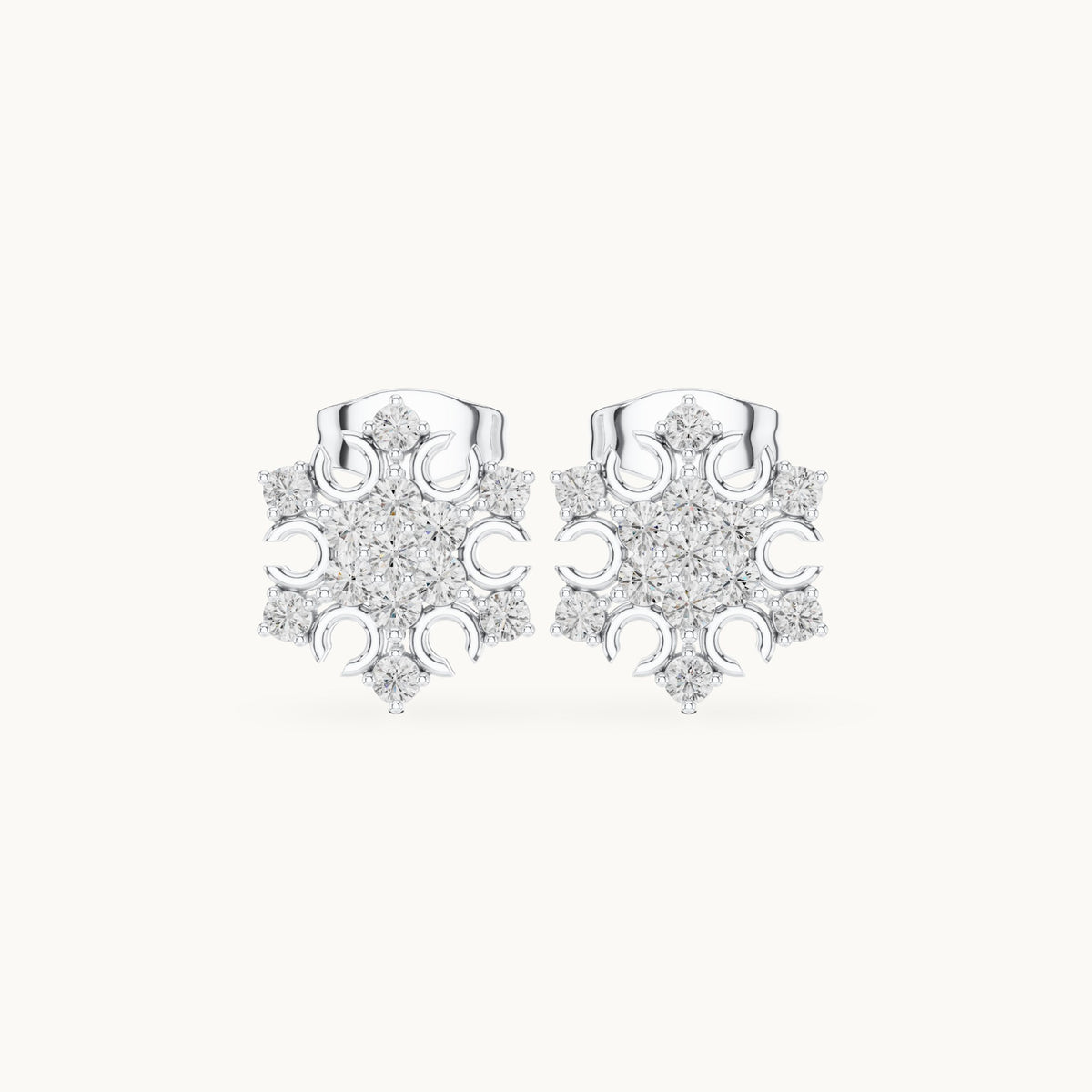 Round lab-grown diamond snowflake cluster stud earrings in white gold, 0.43 CT TW, view 4