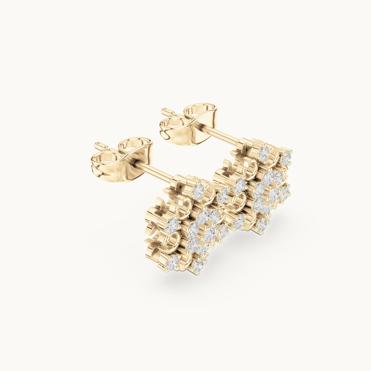 Round lab-grown diamond snowflake cluster stud earrings in yellow gold, 0.43 CT TW, view 1