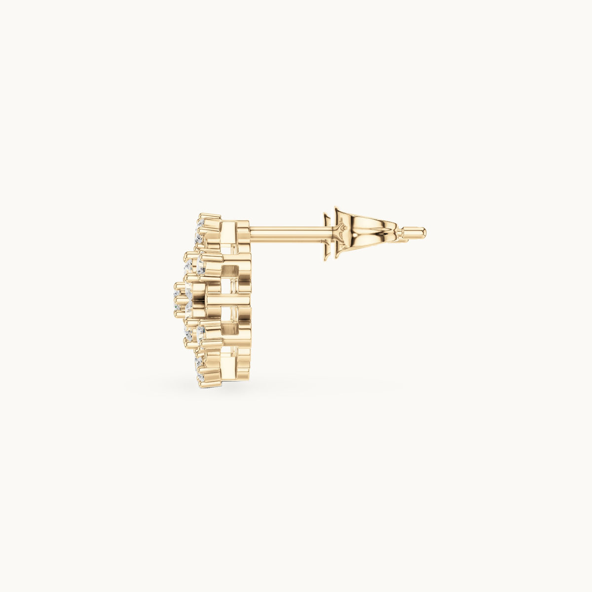 Round lab-grown diamond snowflake cluster stud earrings in yellow gold, 0.43 CT TW, view 3