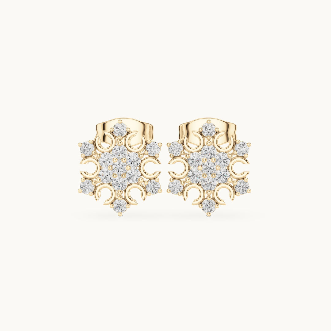 Round lab-grown diamond snowflake cluster stud earrings in yellow gold, 0.43 CT TW, view 4