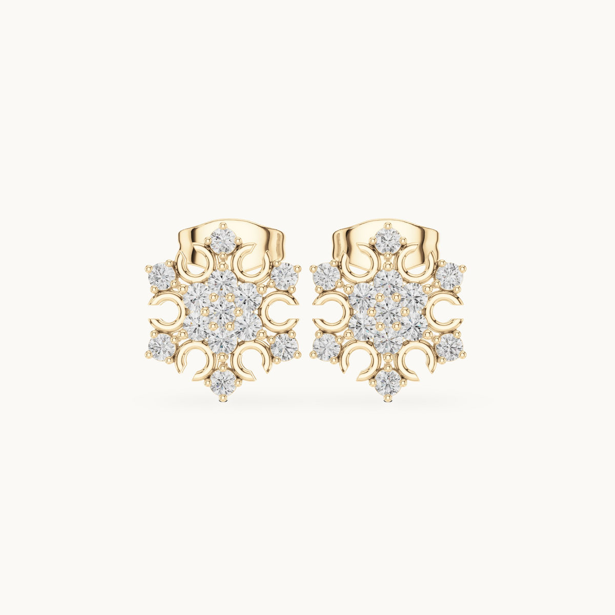 Round lab-grown diamond snowflake cluster stud earrings in yellow gold, 0.43 CT TW, view 4