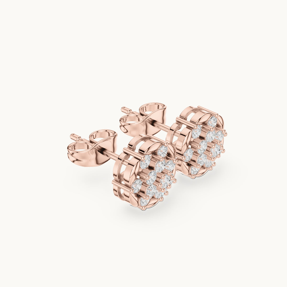 Round lab-grown diamond illusion cluster stud earrings in rose gold, 0.47 CT TW, view 1