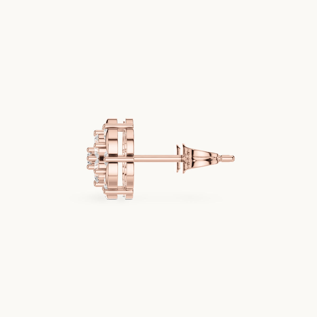 Round lab-grown diamond illusion cluster stud earrings in rose gold, 0.47 CT TW, view 3
