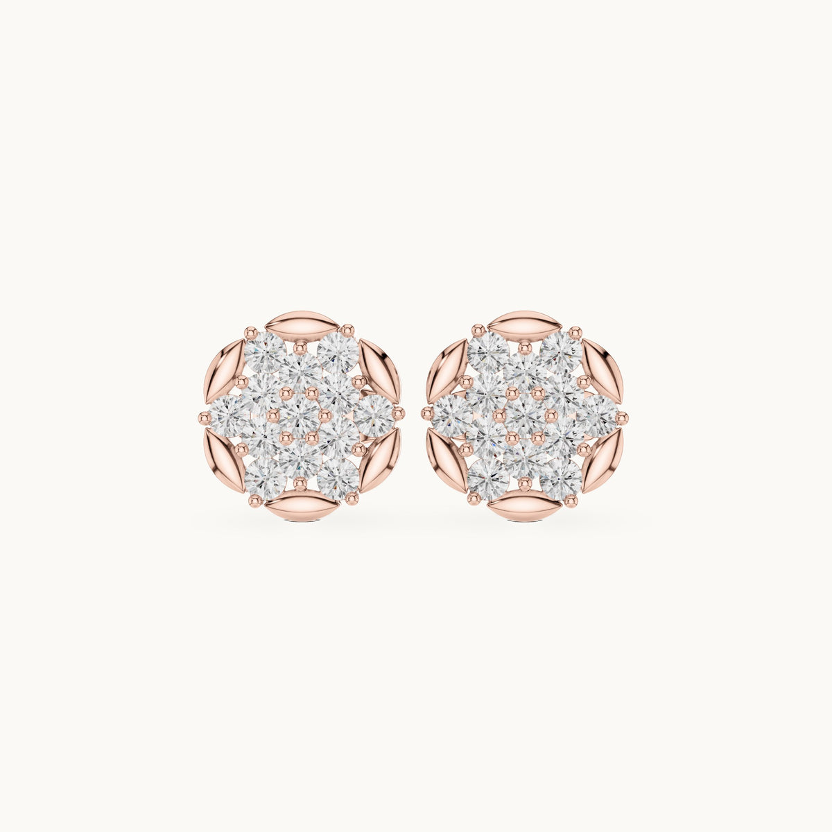 Round lab-grown diamond illusion cluster stud earrings in rose gold, 0.47 CT TW, view 4