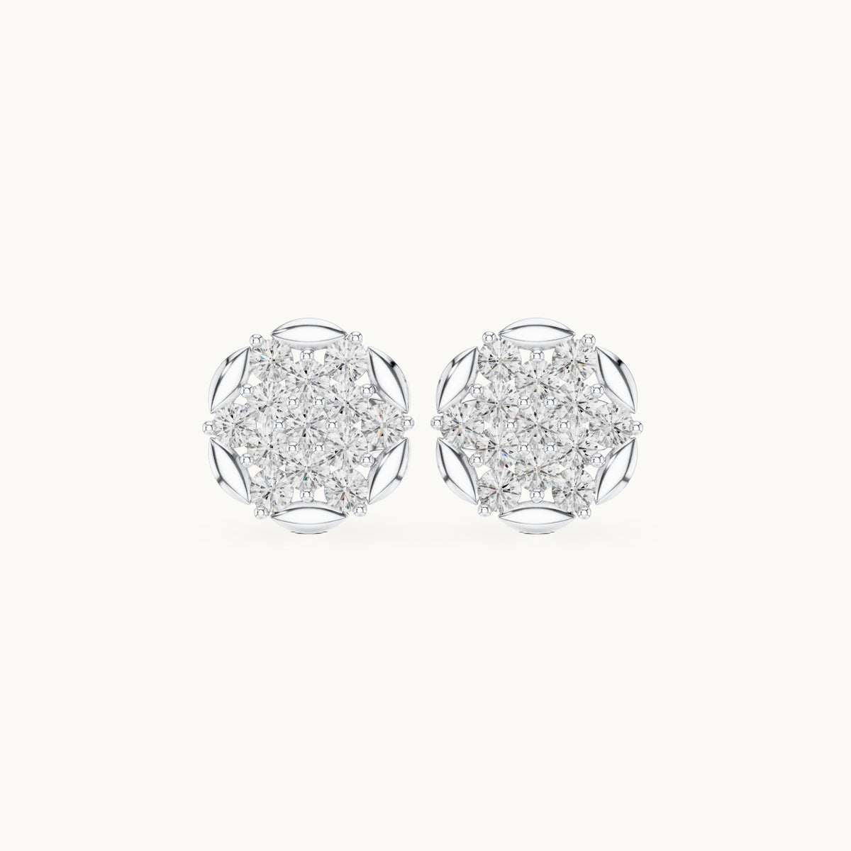 Round lab-grown diamond illusion cluster stud earrings in white gold, 0.47 CT TW, view 4