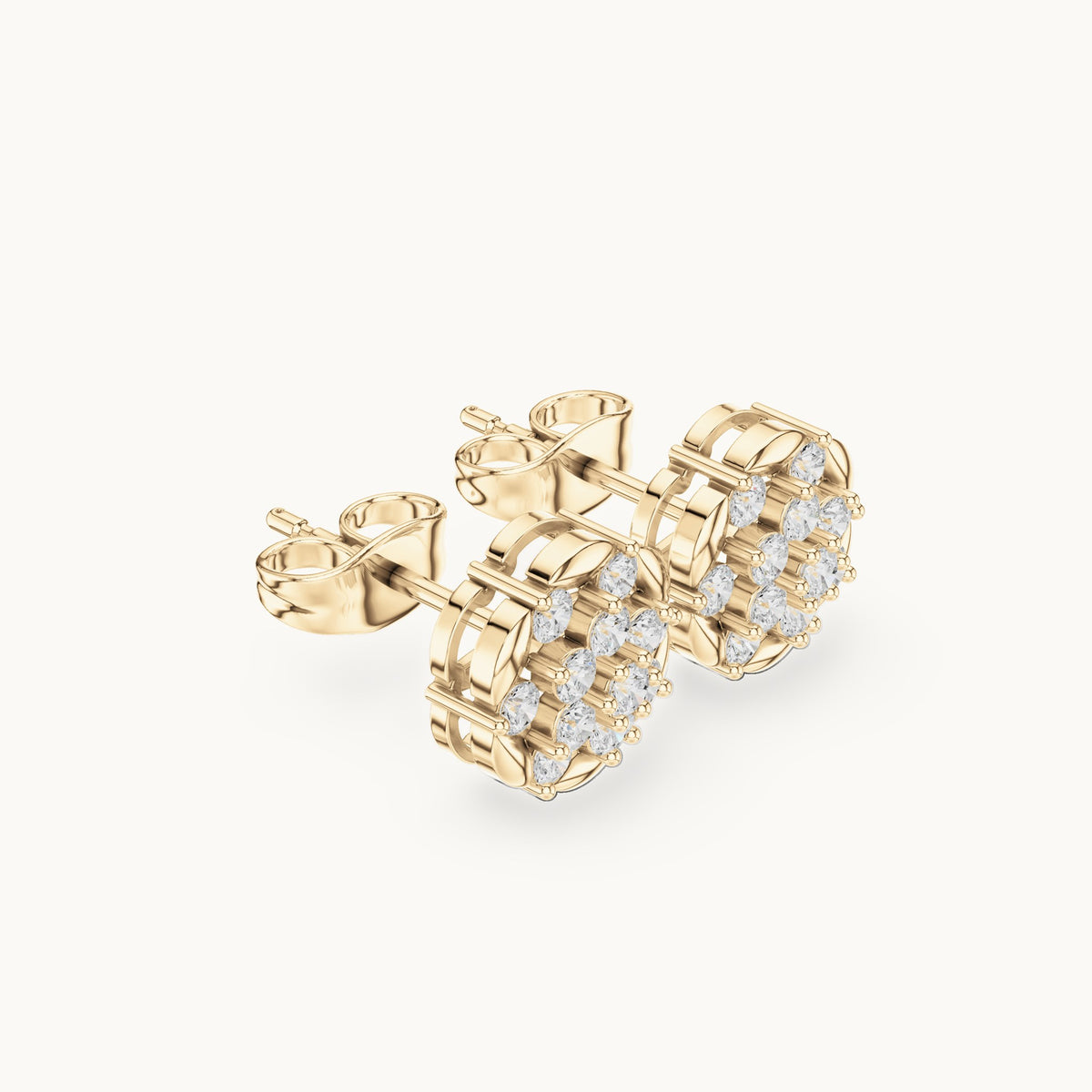 Round lab-grown diamond illusion cluster stud earrings in yellow gold, 0.47 CT TW, view 1
