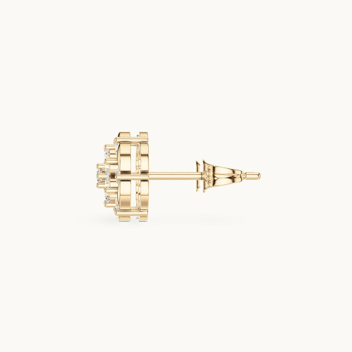 Round lab-grown diamond illusion cluster stud earrings in yellow gold, 0.47 CT TW, view 3