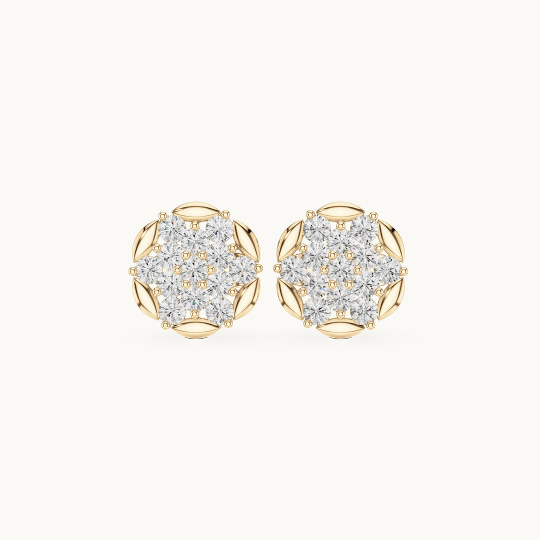 Round lab-grown diamond illusion cluster stud earrings in yellow gold, 0.47 CT TW, view 4