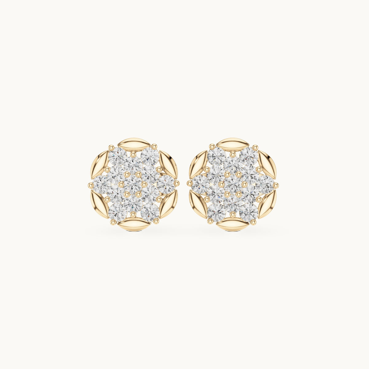 Round lab-grown diamond illusion cluster stud earrings in yellow gold, 0.47 CT TW, view 4