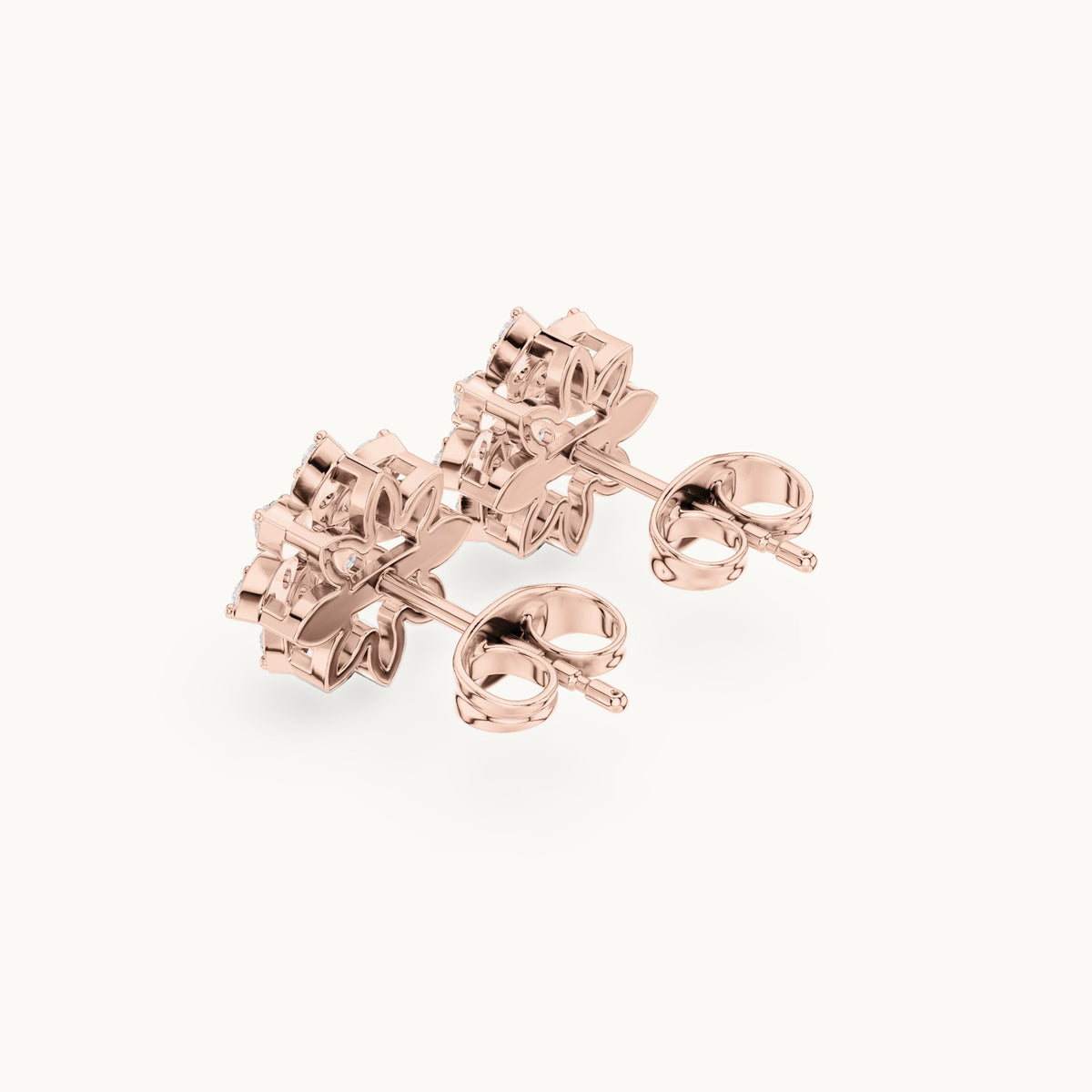 Round lab-grown diamond starflower stud earrings in rose gold, 0.45 CT TW, view 2