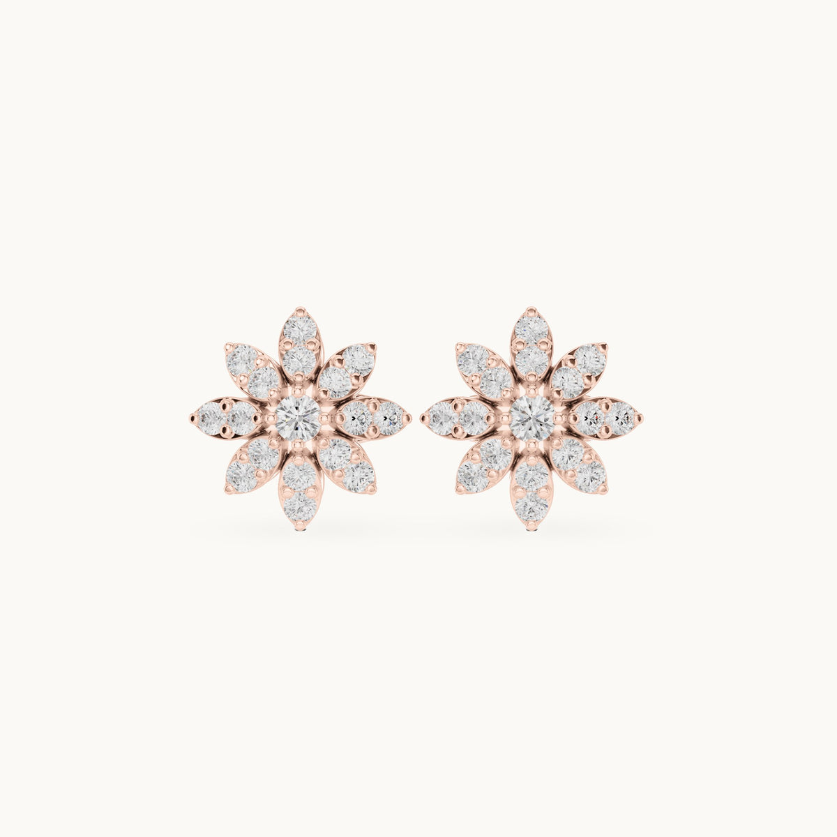 Round lab-grown diamond starflower stud earrings in rose gold, 0.45 CT TW, view 4
