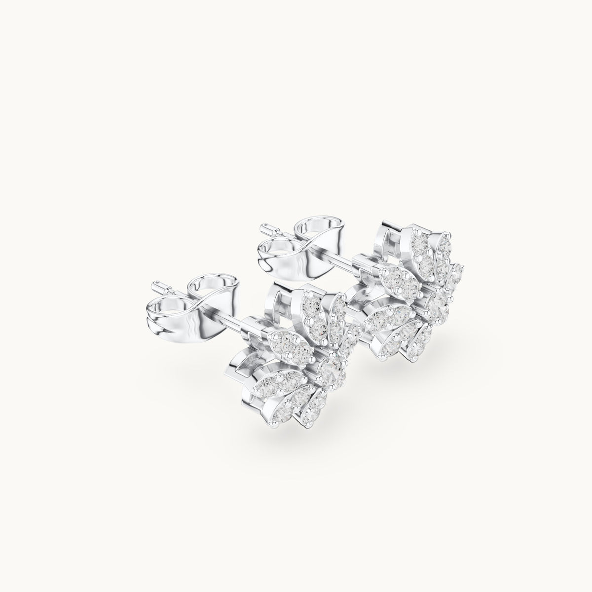 Round lab-grown diamond starflower stud earrings in white gold, 0.45 CT TW, view 1
