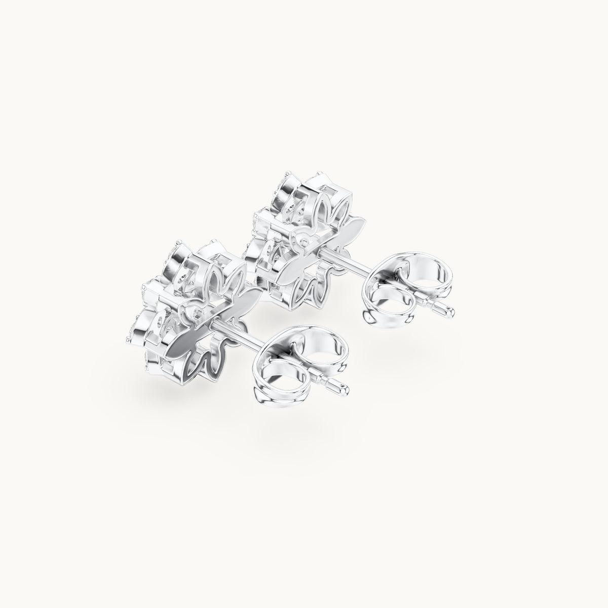 Round lab-grown diamond starflower stud earrings in white gold, 0.45 CT TW, view 2