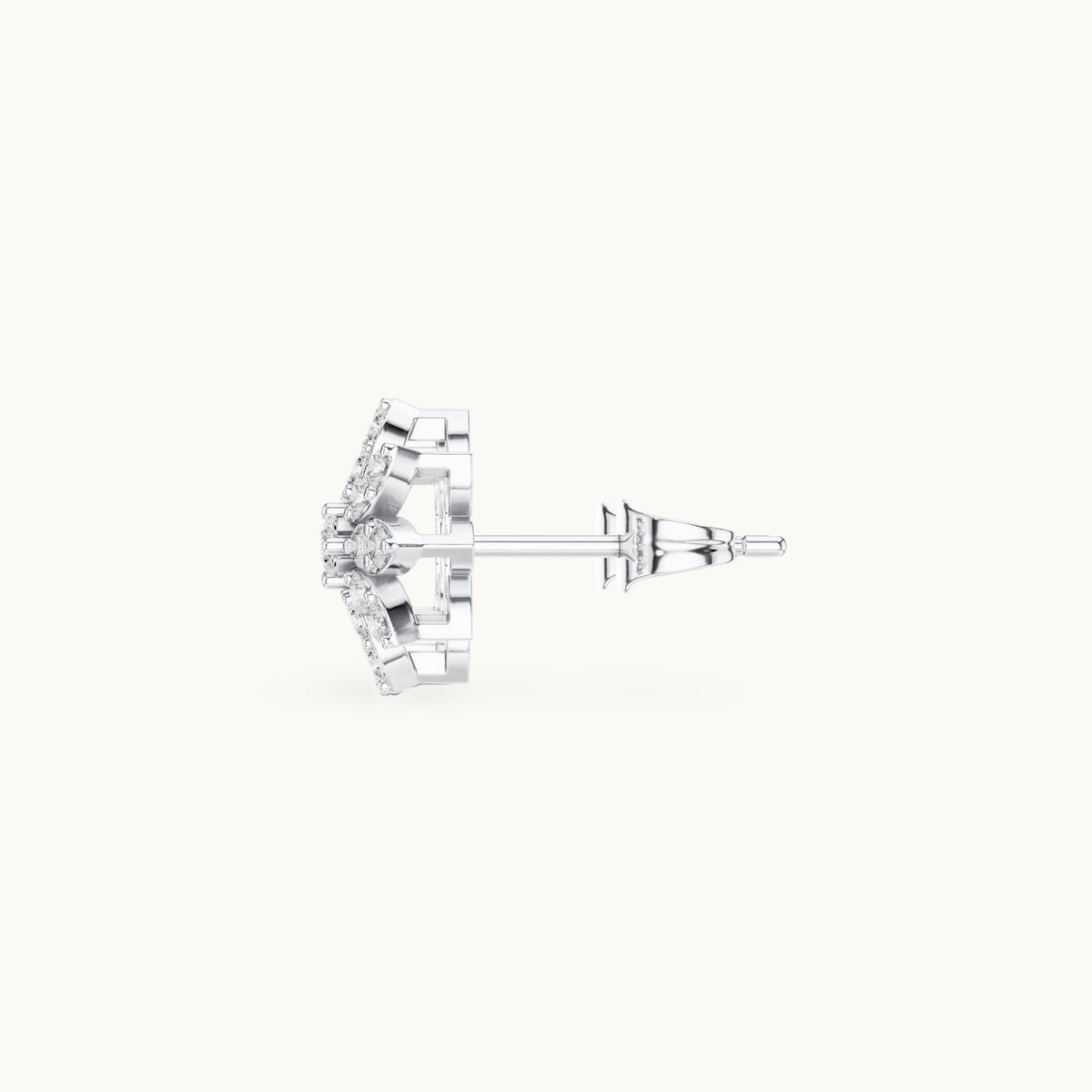 Round lab-grown diamond starflower stud earrings in white gold, 0.45 CT TW, view 3