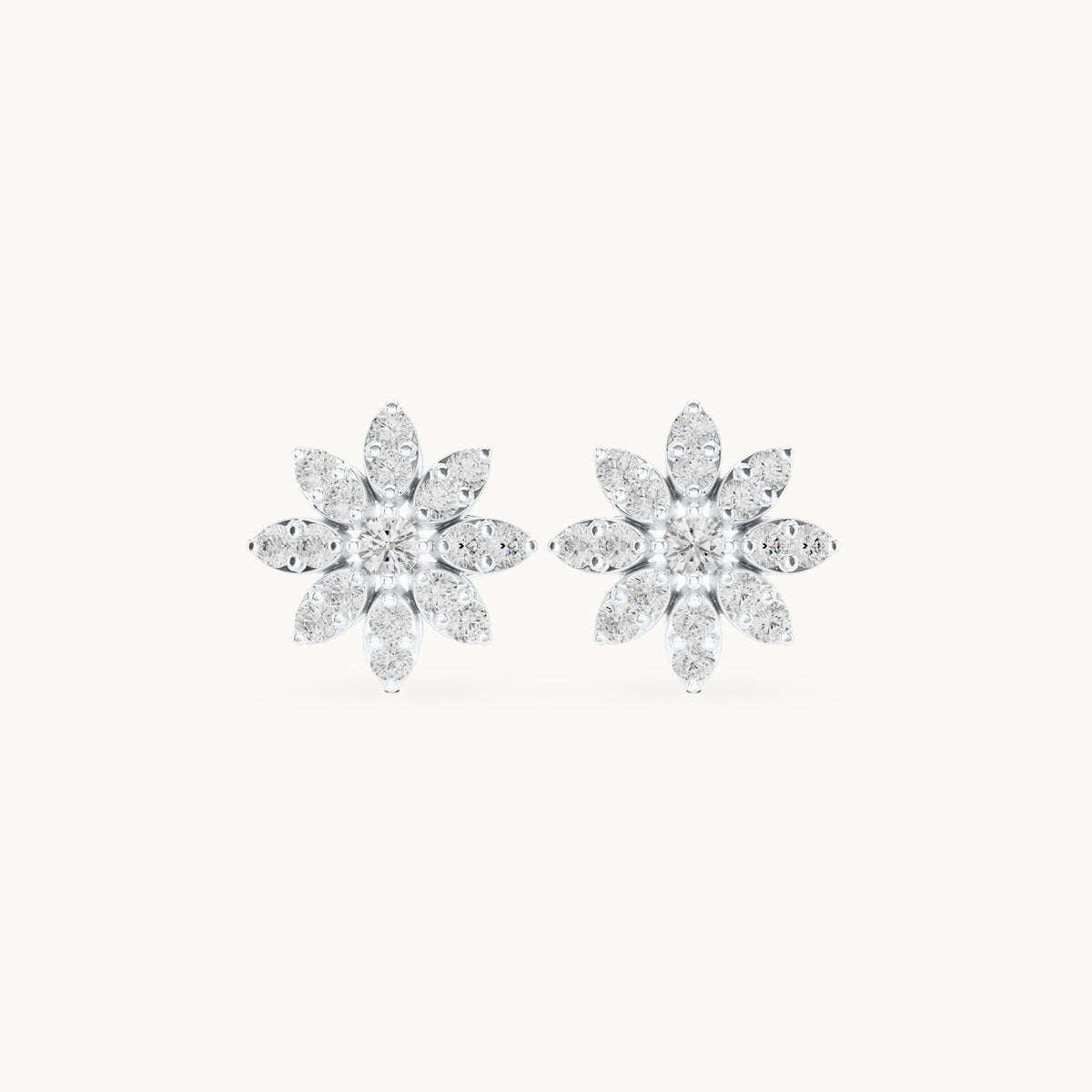 Round lab-grown diamond starflower stud earrings in white gold, 0.45 CT TW, view 4