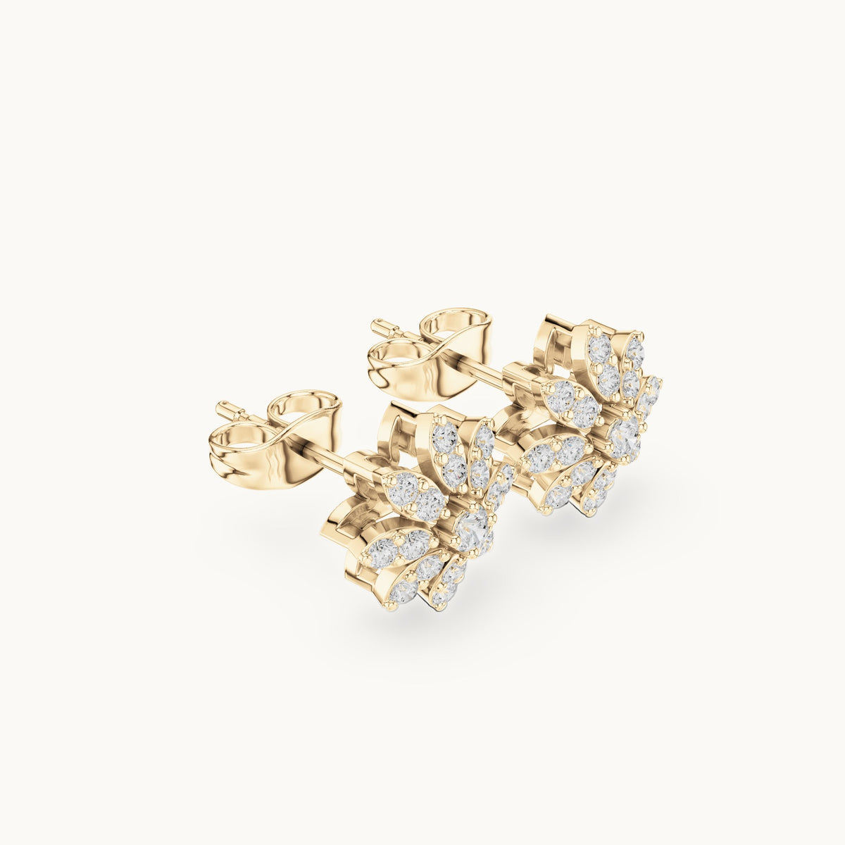 Round lab-grown diamond starflower stud earrings in yellow gold, 0.45 CT TW, view 1