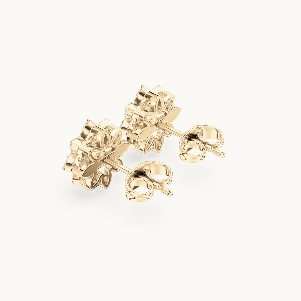 Round lab-grown diamond starflower stud earrings in yellow gold, 0.45 CT TW, view 2