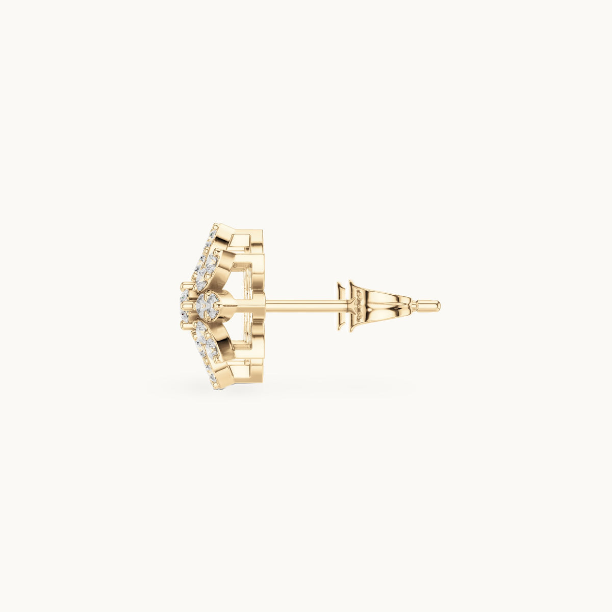 Round lab-grown diamond starflower stud earrings in yellow gold, 0.45 CT TW, view 3