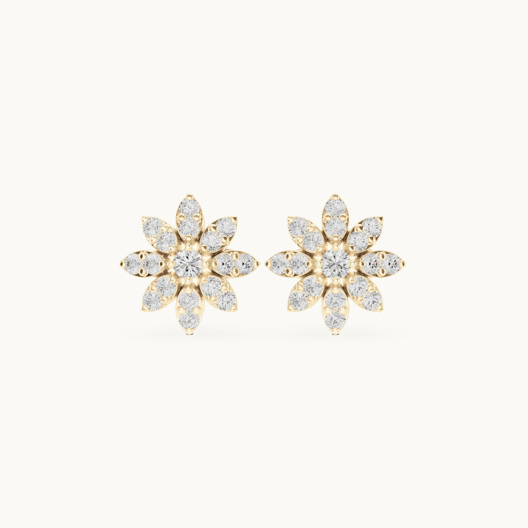 Round lab-grown diamond starflower stud earrings in yellow gold, 0.45 CT TW, view 4