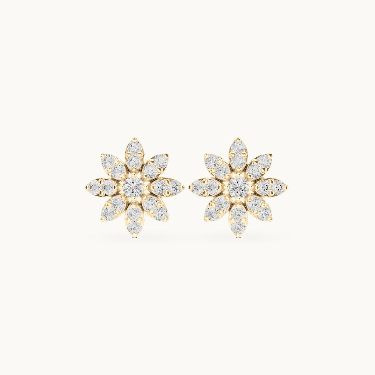 Round lab-grown diamond starflower stud earrings in yellow gold, 0.45 CT TW, view 4