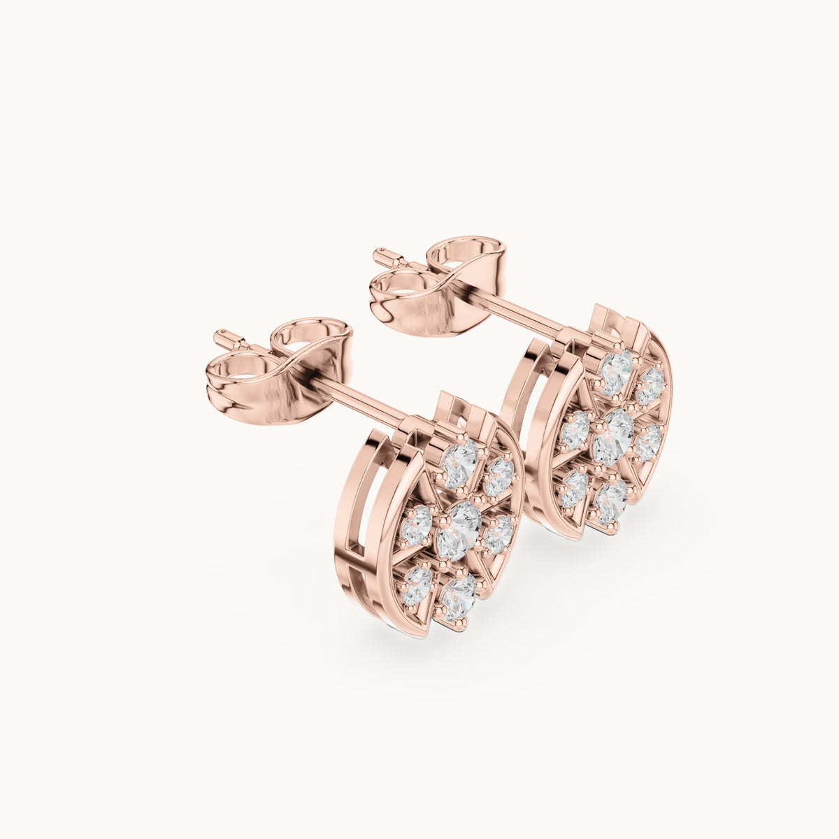Round lab-grown diamond oval openwork stud earrings in rose gold, 0.41 CT TW, view 1