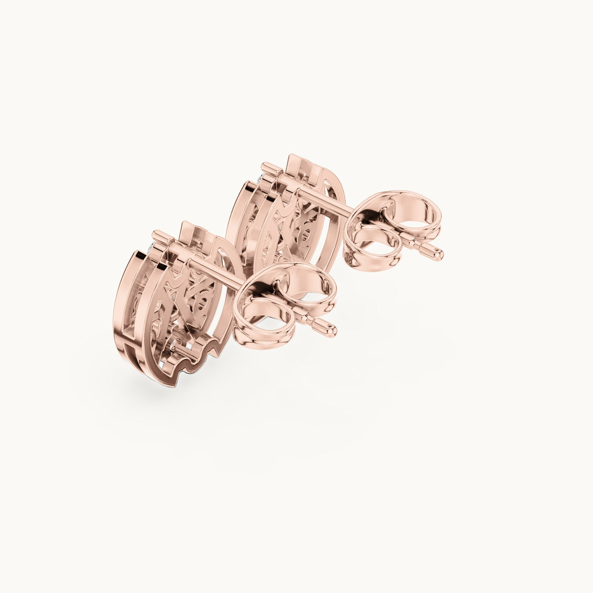 Round lab-grown diamond oval openwork stud earrings in rose gold, 0.41 CT TW, view 2
